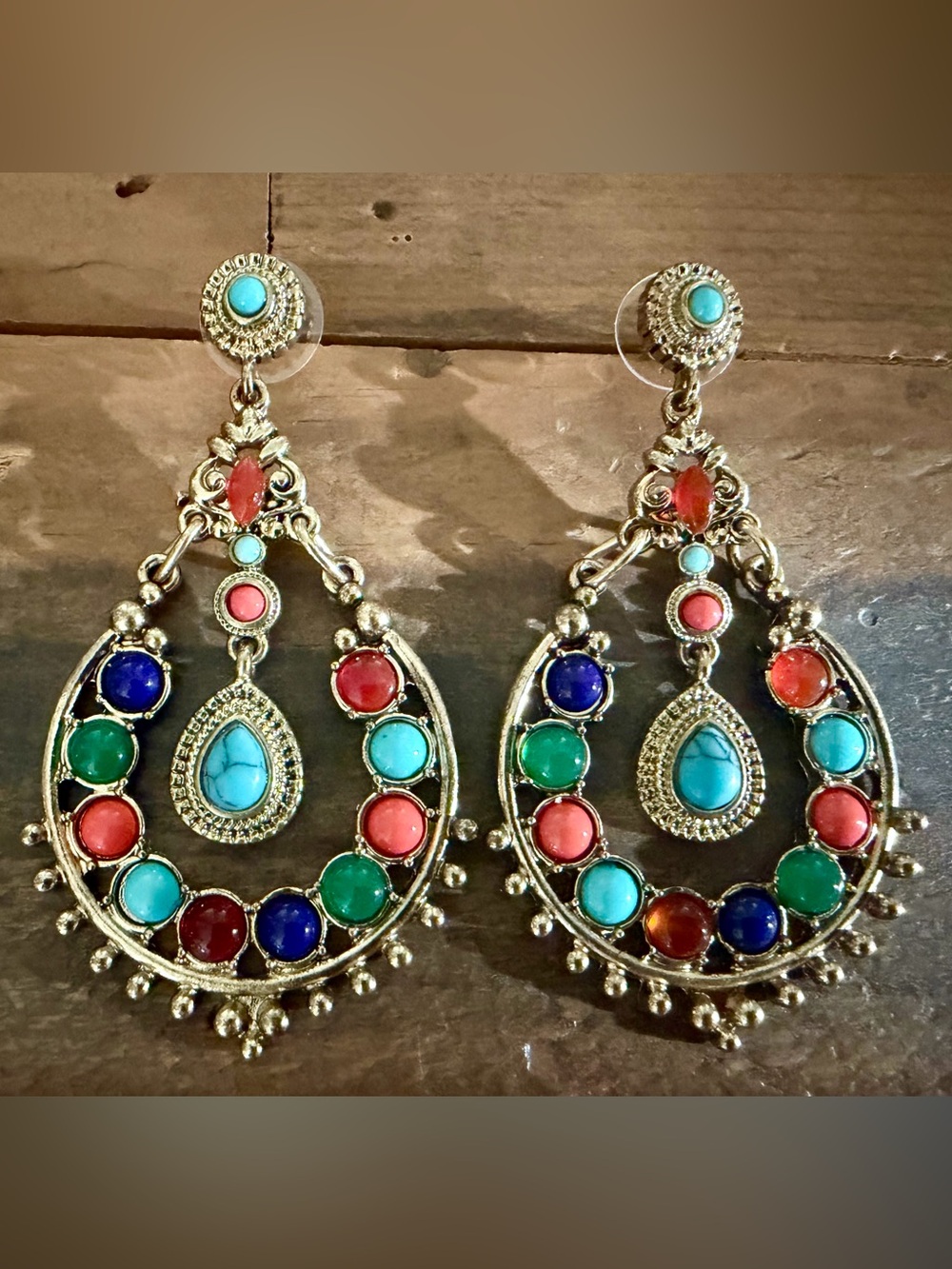 R.J. GRAZIANO GOLD TONE MJLTI COLOR FAUX GEMSTONE CHANDELIER EARRINGS (2.5")